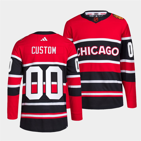 Men's Chicago Blackhawks Custom Red Black 2022-23 Reverse Retro Stitched Jersey